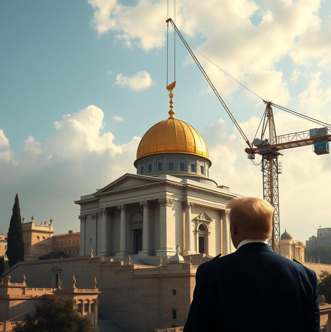 Donald Trump delante del Tercer Templo de Jerusalén