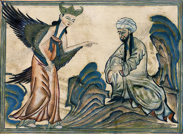 Mahoma con el ángel Gabriel o Ibis (Satanás)