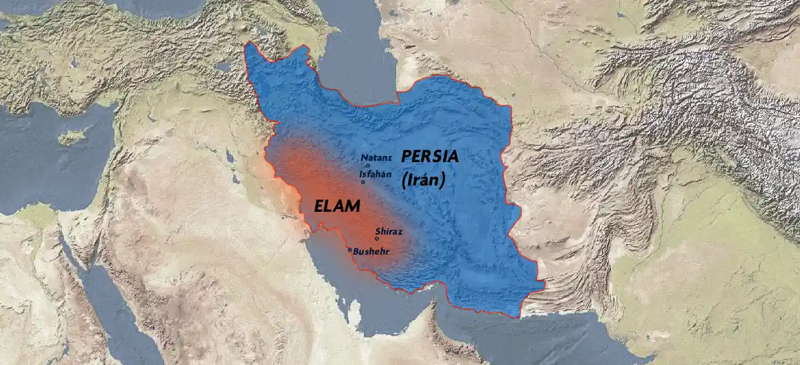 Mapa de Elam, Persia, Irán.